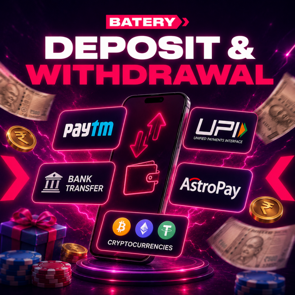 Batery Bet Deposit and Withdrawal in India